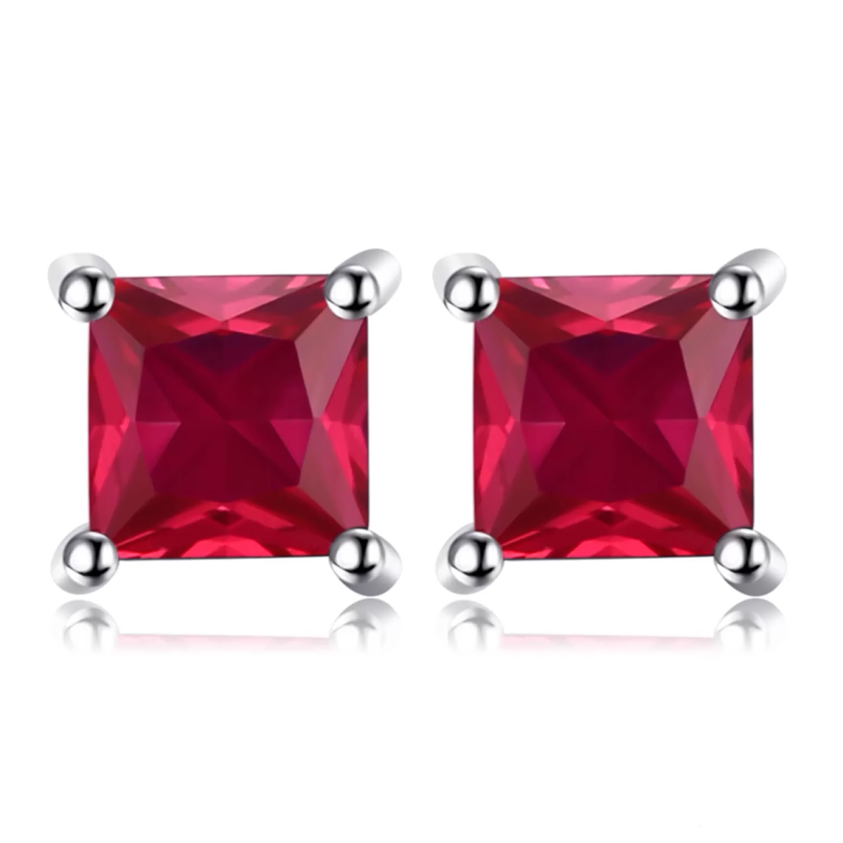 MDS210119 Princess Red Nano Ruby Stud Earrings in 0.925 White Sterling Silver -  Majesty Diamonds