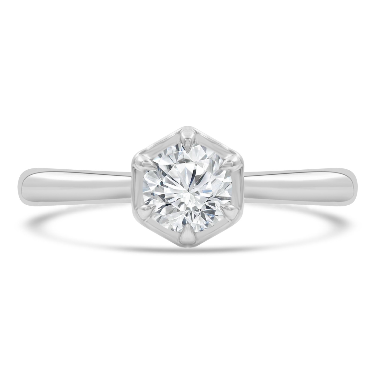 MD210400-8 0.5 CT Round Diamond 6-Prong Tappered Solitaire Engagement Ring in 14K White Gold - Size 8