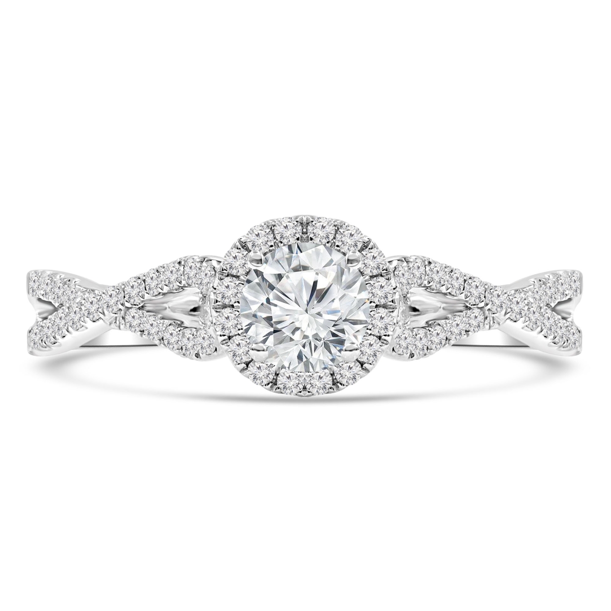 0.5 CTW Round Diamond Braided Halo Engagement Ring in 18K White Gold - Size 5