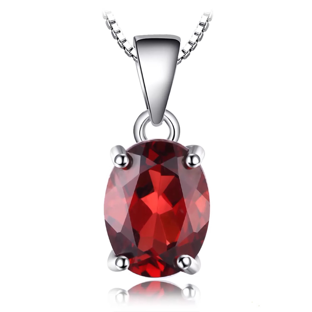 MDS210132 2.5 CT Oval Red Garnet Solitaire Pendant Necklace with Chain in 0.925 White Sterling Silver -  Majesty Diamonds