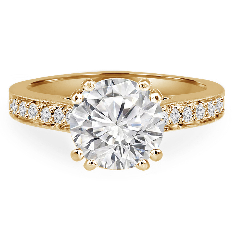 MD210383-6 0.66 CTW Round Diamond Double Prong Solitaire Engagement Ring with Accents in 14K Yellow Gold - Size 6