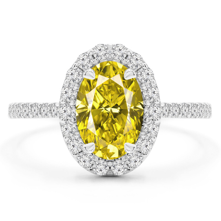 MD210393-4 2.25 CTW Round Yellow Diamond Open Bridge Oval Halo Engagement Ring in 14K White Gold - Size 4