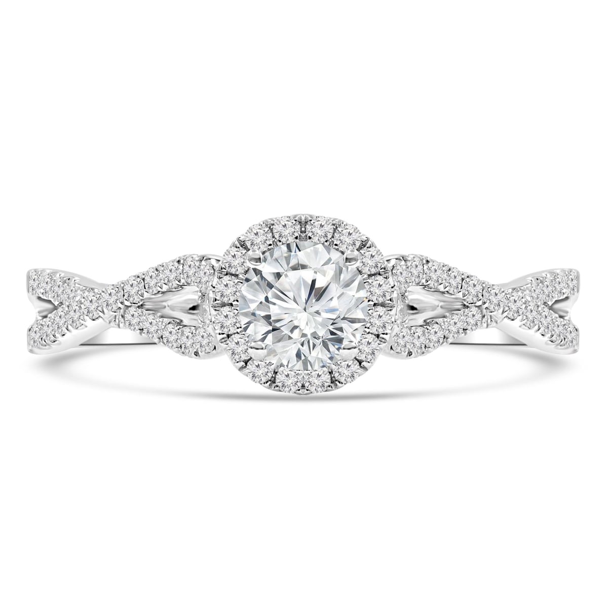 0.5 CTW Round Diamond Braided Halo Engagement Ring in 18K White Gold - Size 9