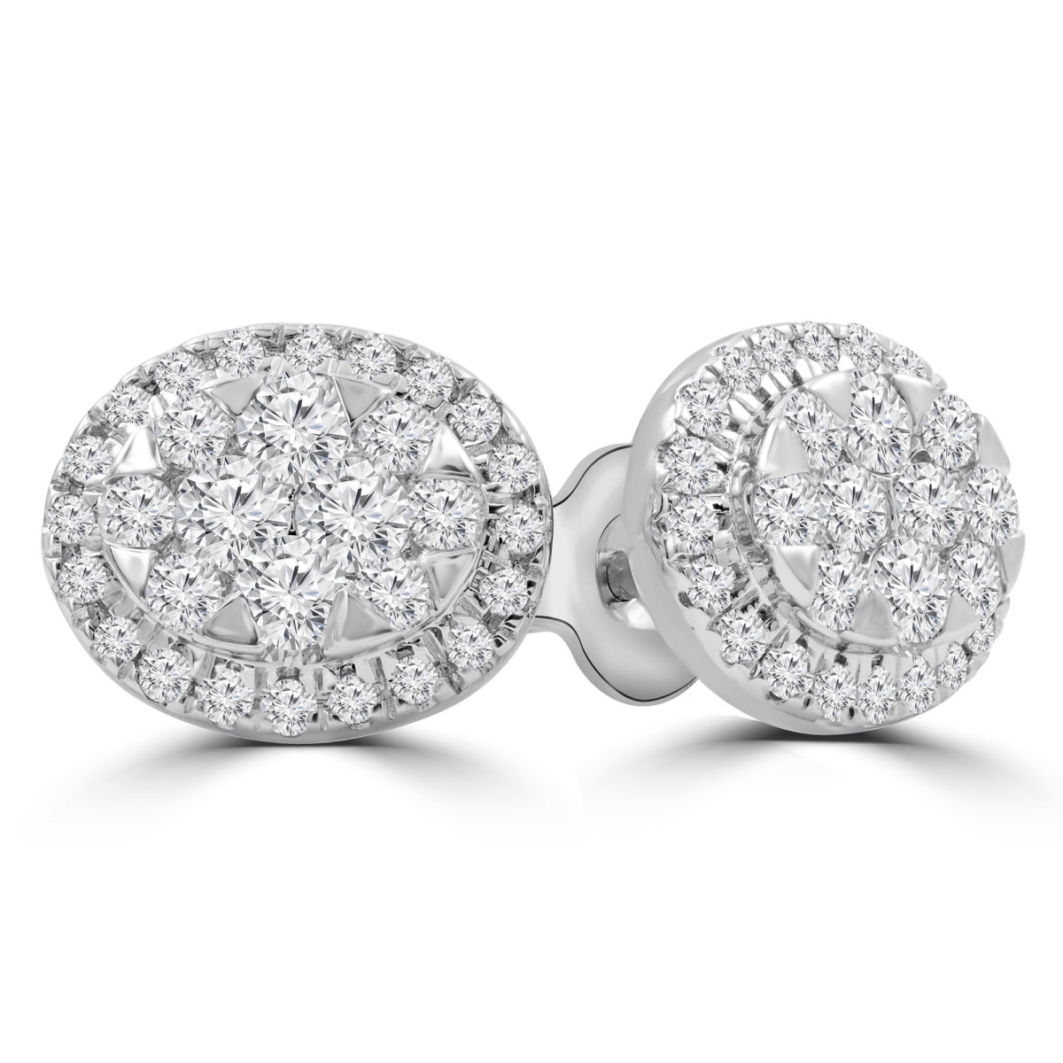 MDR210097 0.8 CTW Round Diamond Cluster Oval Halo Stud Earrings in 14K White Gold -  Majesty Diamonds