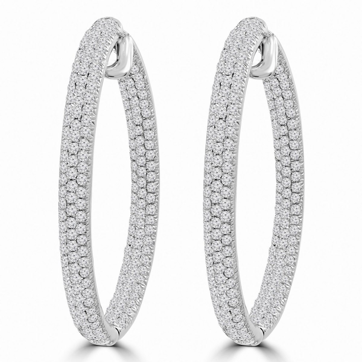 MDR210105 4.16 CTW Round Diamond Three-Row 1.2 to 1.66 in. Inside Outside Hoop Earrings in 14K White Gold