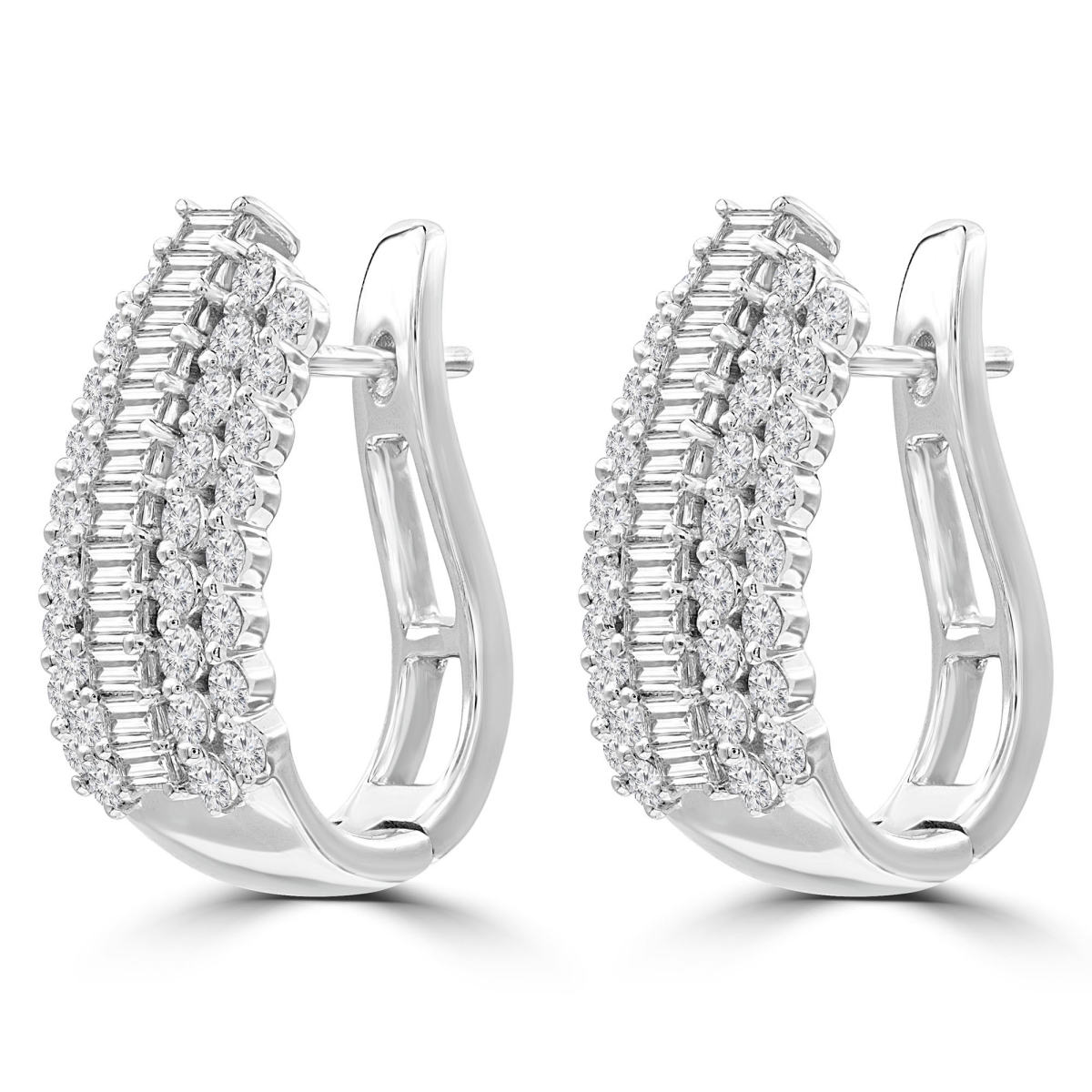 MDR210113 1.6 CTW Baguette Diamond Five-Row Dangle & Drop Earrings in 14K White Gold
