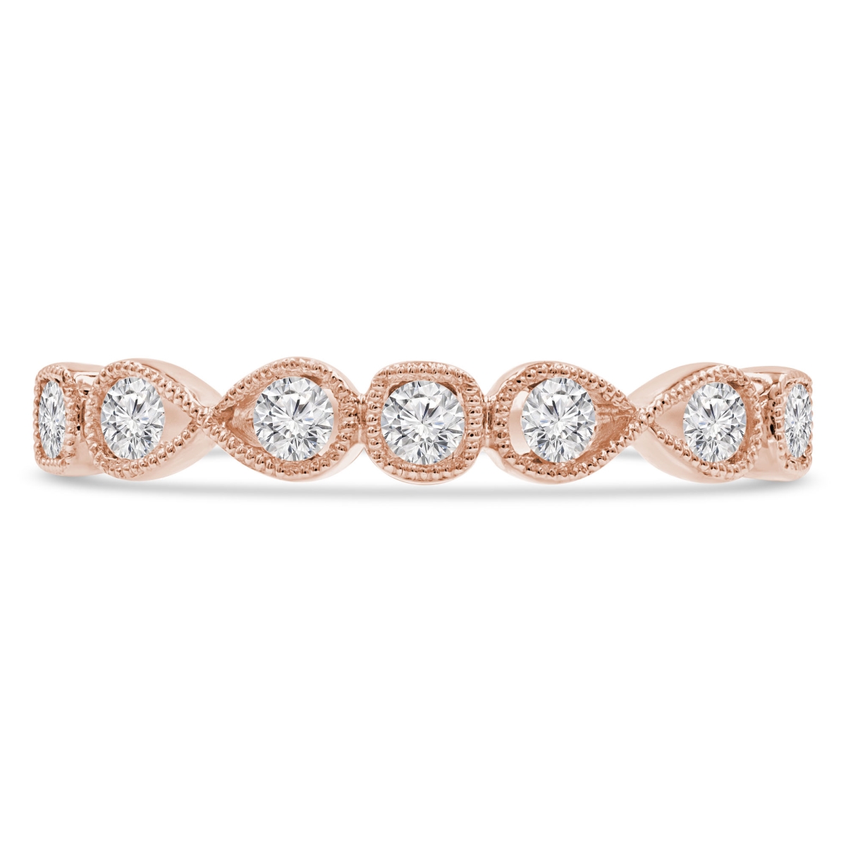 MDR210142-5.5 0.25 CTW Round Diamond Vintage Semi-Eternity Wedding Band Ring in 14K Rose Gold - Size 5.5