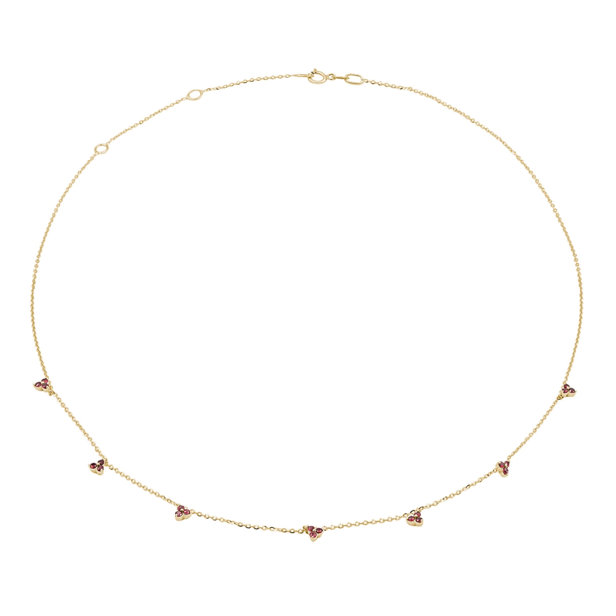 MDR210181 0.14 CTW Round Red Ruby Triangle Cluster Necklace with 17 in. Chain in 14K Yellow Gold