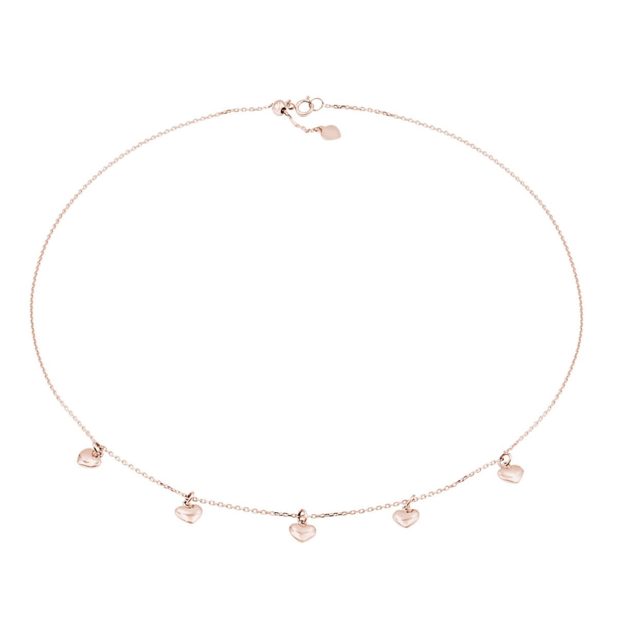 5 Heart Necklace with 17 in. Chain in 14K Rose Gold
