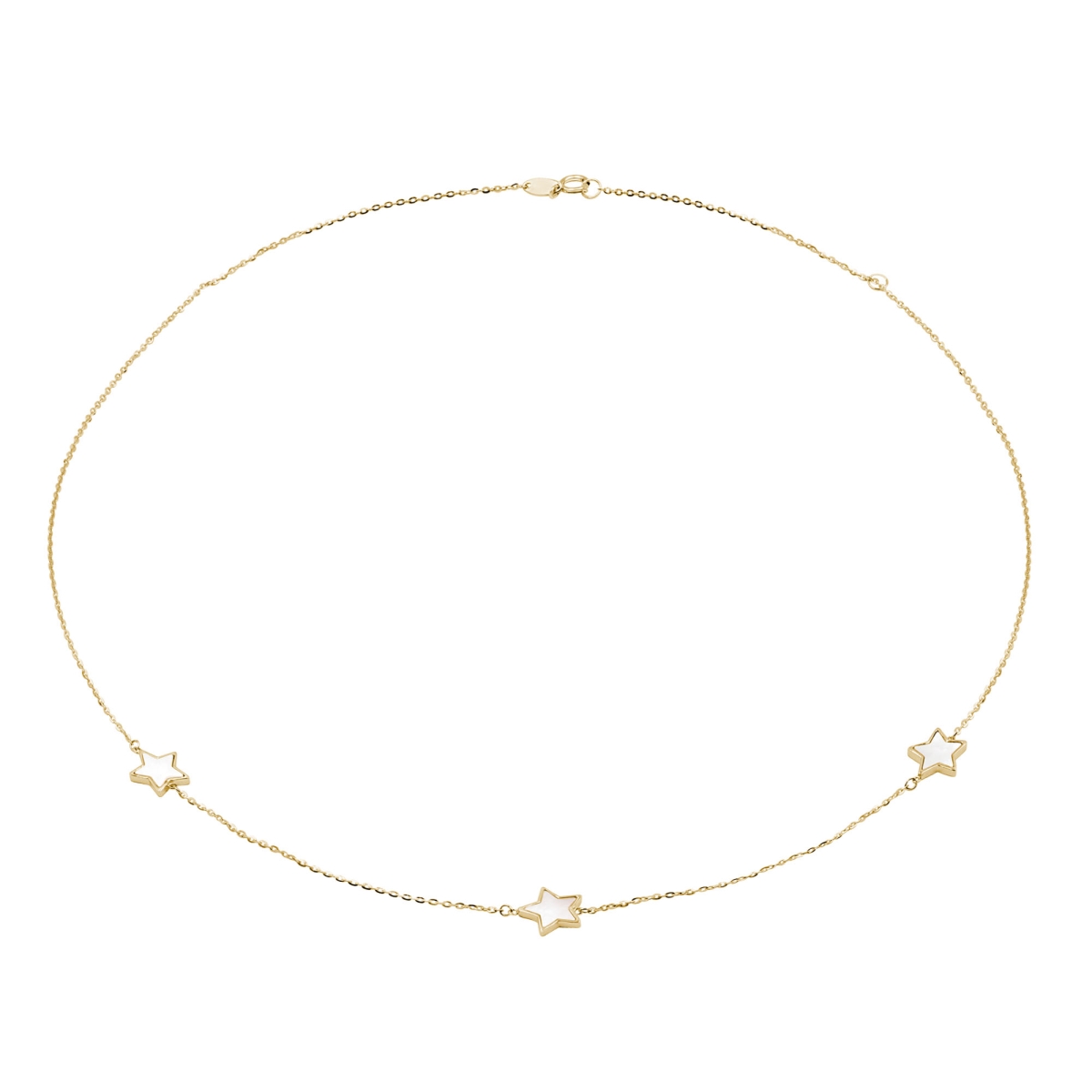 White Enamelled 3 Star Necklace in 14K Yellow Gold