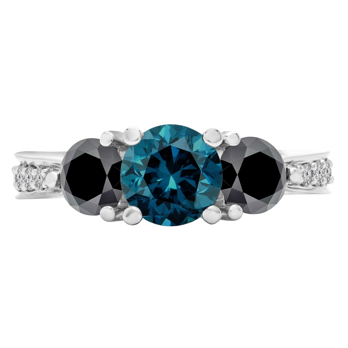 MD210195-8.5 2.05 CTW Round Blue Tanzanite Three-Stone Engagement Ring in 14K White Gold - Size 8.5