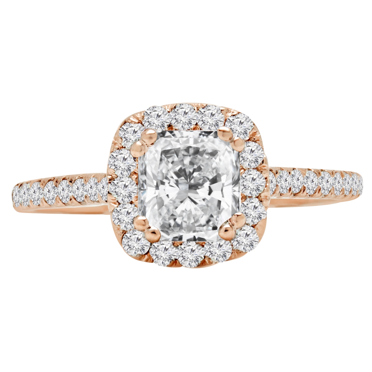 MD210284-6 1.33 CTW Cushion Diamond Cathedral Cushion Halo Engagement Ring with Accents in 14K Rose Gold - Size 6