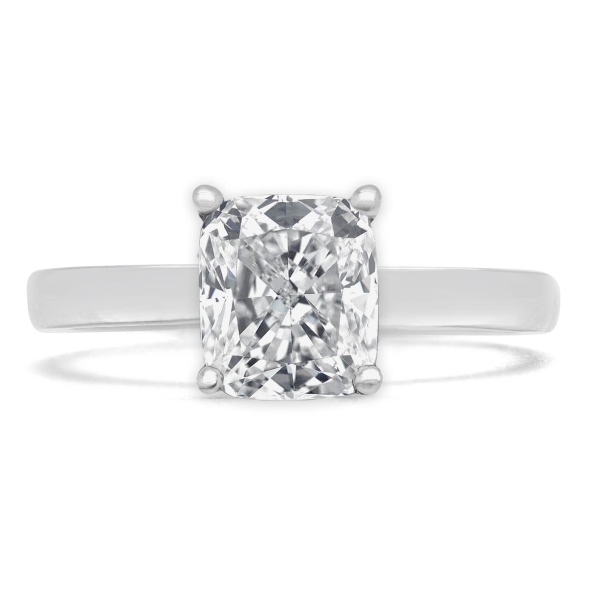1 CT Cushion Diamond Solitaire Engagement Ring in 14K White Gold - Size 4.5