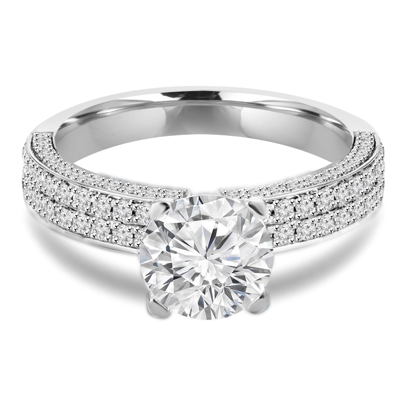MD210322-8.5 1.5 CTW Round Diamond Two-Row Solitaire Engagement Ring with Accents in 14K White Gold - Size 8.5