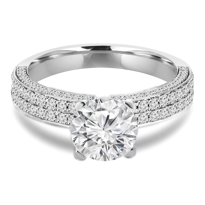 MD210322-P 1.5 CTW Round Diamond Two-Row Solitaire Engagement Ring with Accents in 14K White Gold