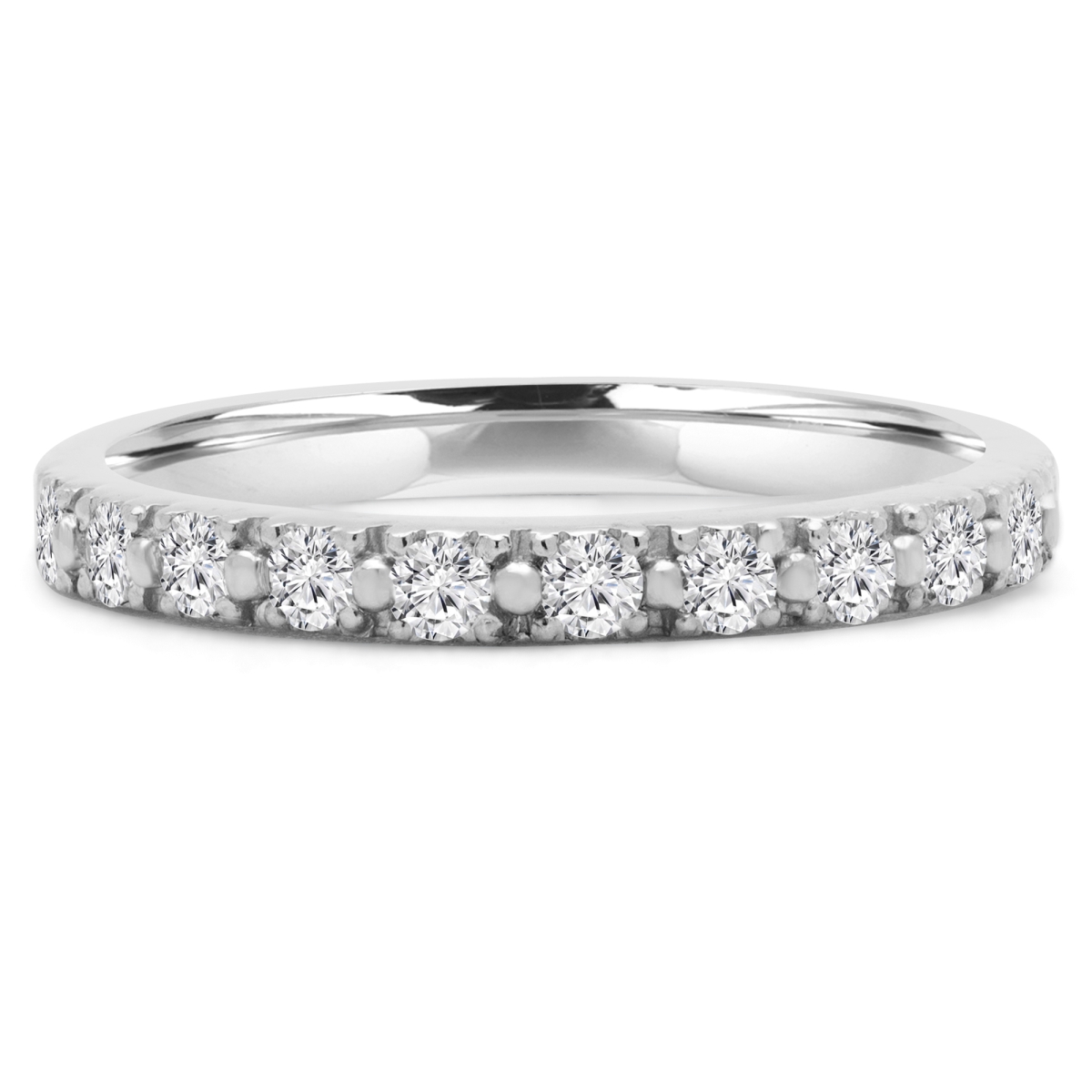 MD210341-4 0.25 CTW Round Diamond Semi-Eternity Anniversary Wedding Band Ring in 14K White Gold - Size 4