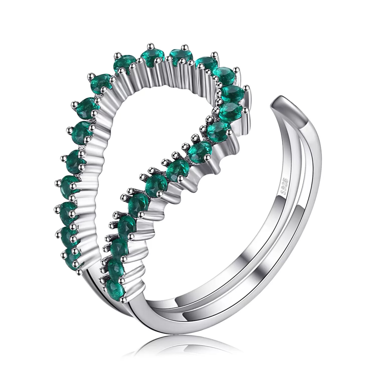 Picture of Majesty Diamonds MDS210150 Round Green Nano Emerald Cocktail Ring in 0.925 White Sterling Silver