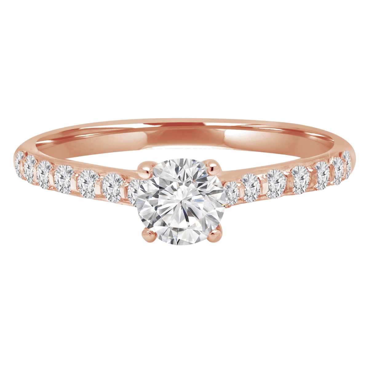 MD210375-4.5 0.66 CTW Round Diamond Solitaire Engagement Ring with Accents in 14K Rose Gold - Size 4.5