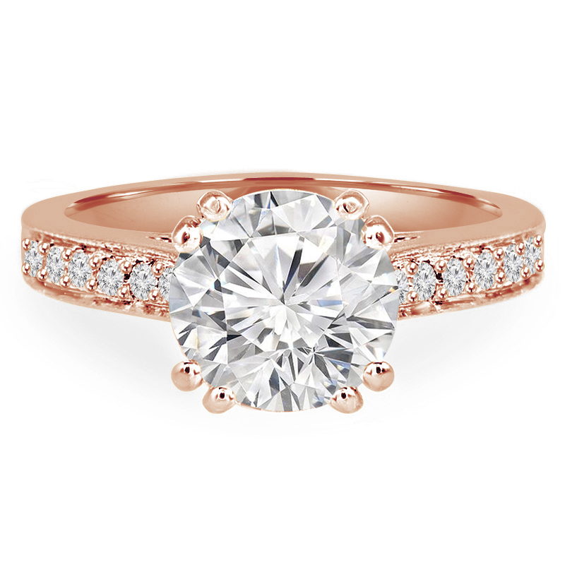 MD210384-9 0.66 CTW Round Diamond Double Prong Solitaire Engagement Ring with Accents in 14K Rose Gold - Size 9