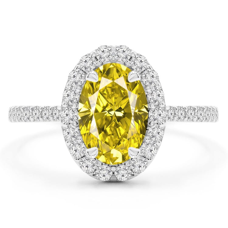 2.25 CTW Round Yellow Diamond Open Bridge Oval Halo Engagement Ring in 14K White Gold - Size 9
