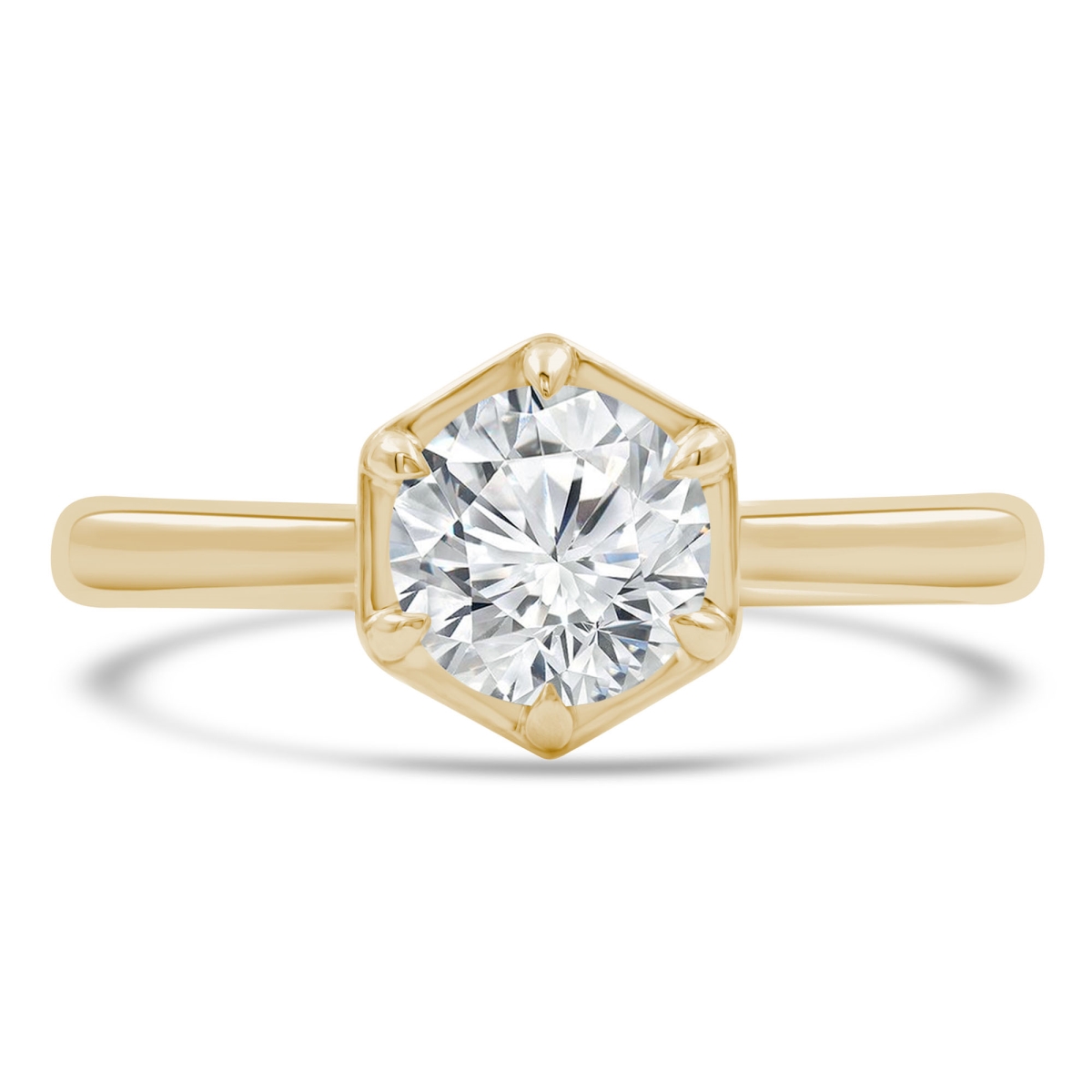 MD210403-4.5 1 CT Round Diamond 6-Prong Tappered Solitaire Engagement Ring in 14K Yellow Gold - Size 4.5