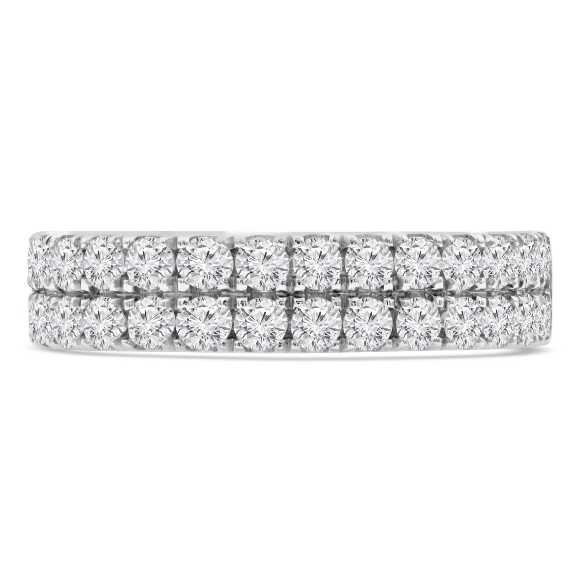0.9 CTW Round Diamond Two-Row Semi-Eternity Anniversary Wedding Band Ring in 14K White Gold - Size 9