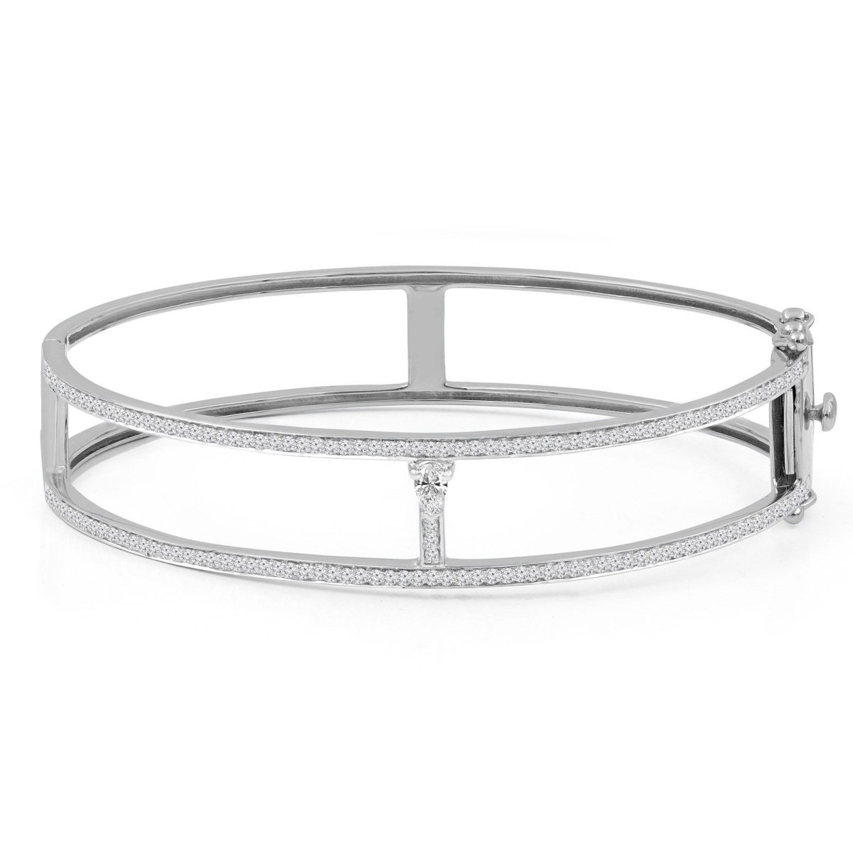 0.88 CTW Pear Diamond Two-Row Bangle Bracelet in 14K White Gold