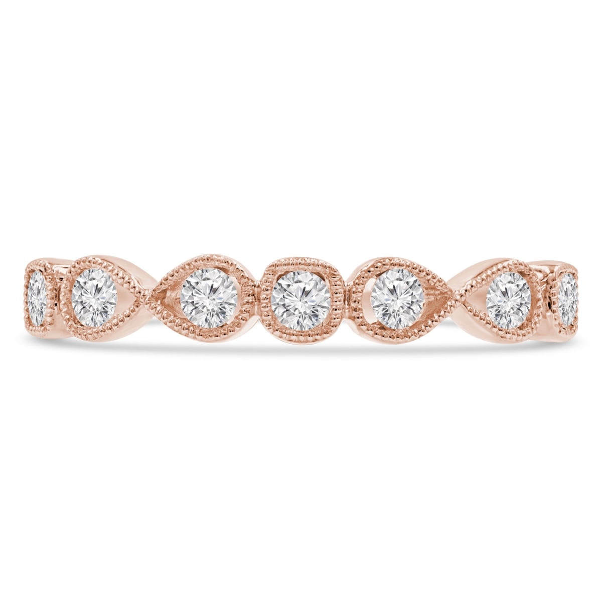 MDR210142-7 0.25 CTW Round Diamond Vintage Semi-Eternity Wedding Band Ring in 14K Rose Gold - Size 7
