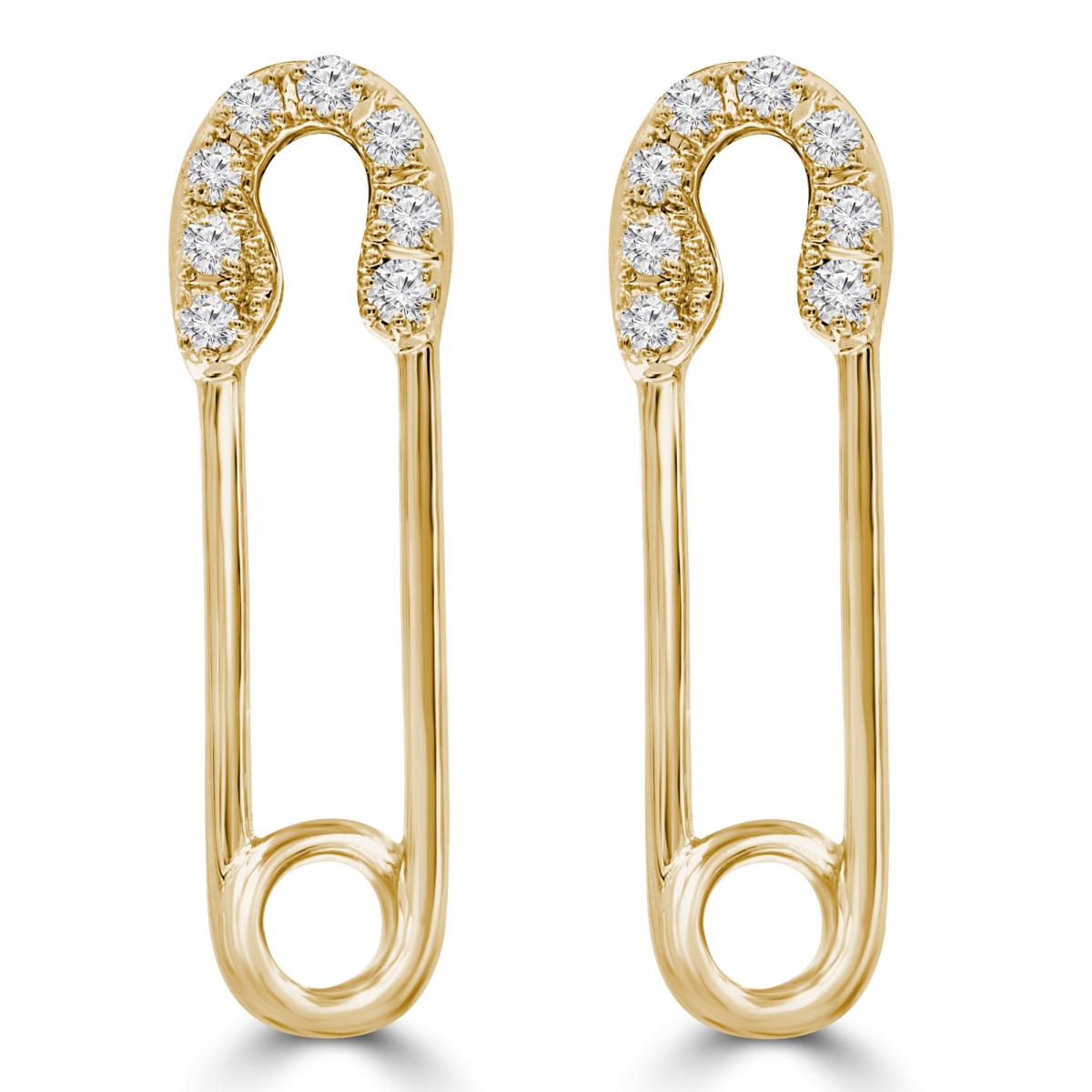 0.13 CTW Round Diamond Safety Pin Stud Earrings in 14K Yellow Gold