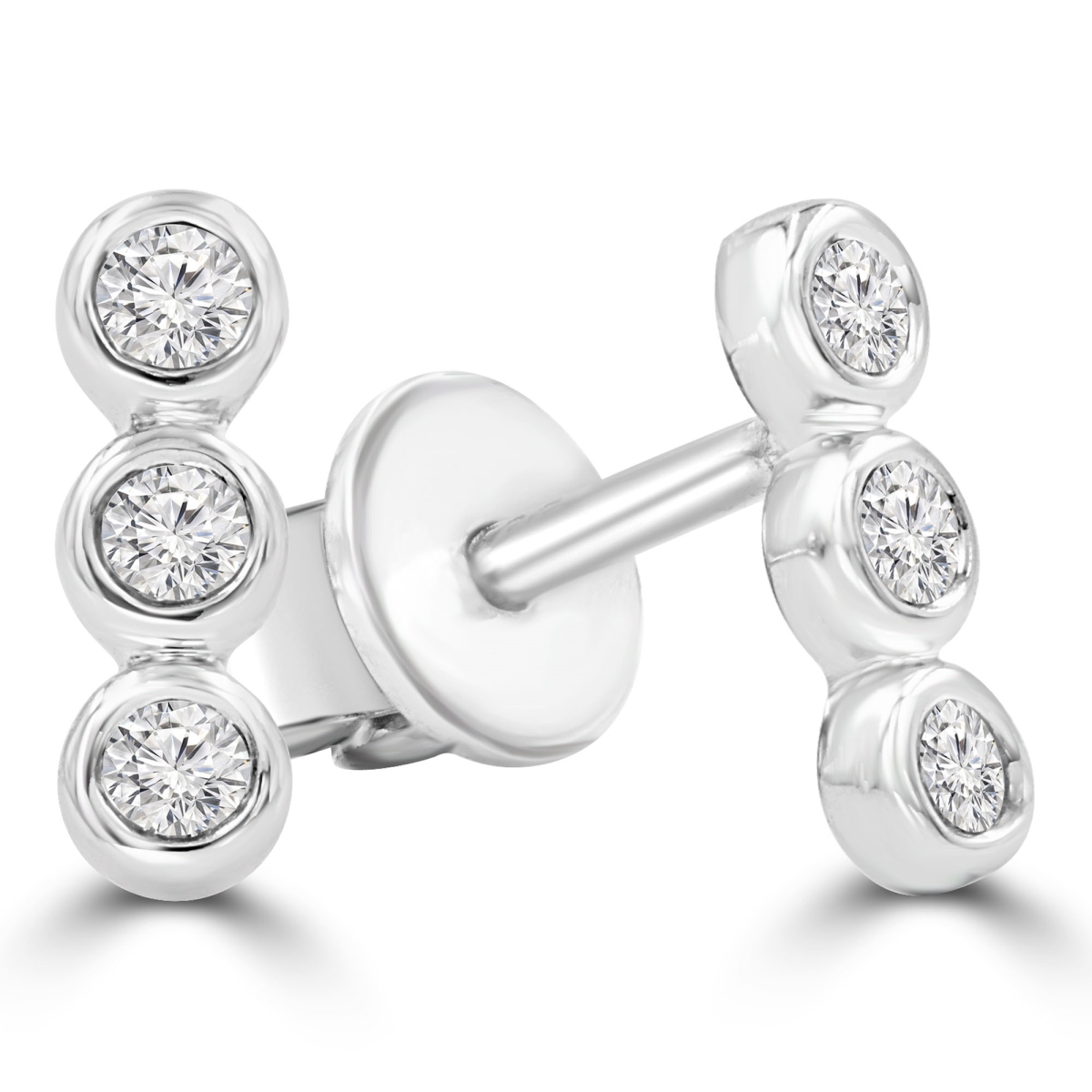 MDR210155 0.1 CTW Round Diamond Three-Stone Bezel Set Stud Earrings in 14K White Gold -  Majesty Diamonds