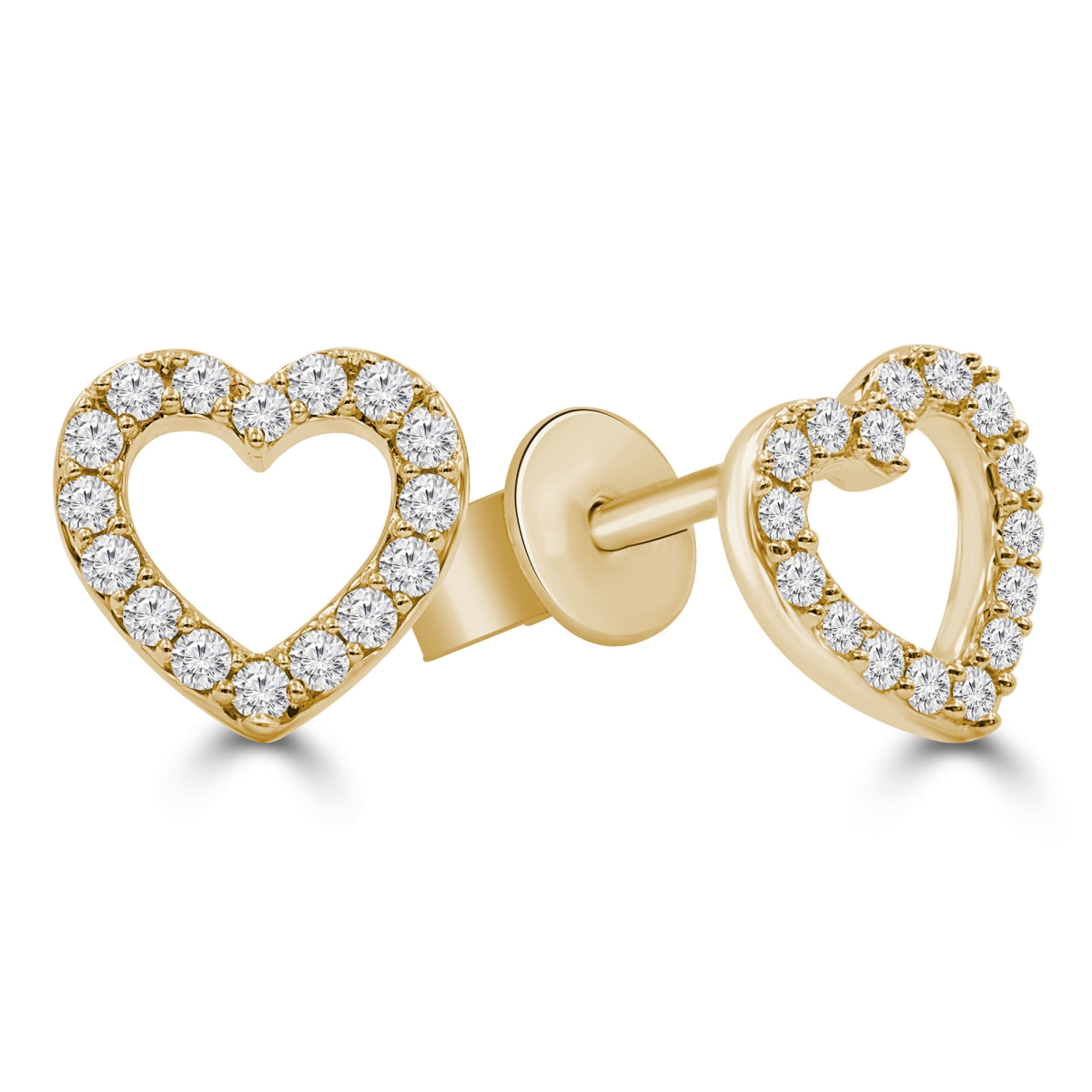 0.14 CTW Round Diamond Heart Stud Earrings in 14K Yellow Gold