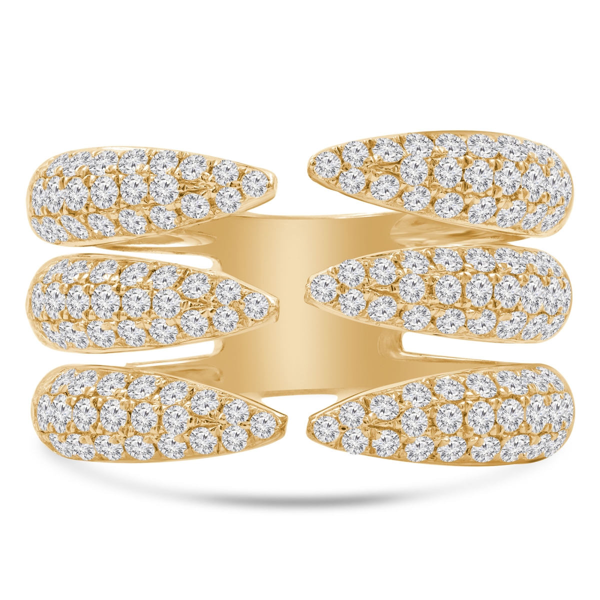 1.4 CTW Round Diamond Cluster Three-Row Cocktail Anniversary Band Ring in 18K Yellow Gold - Size 5