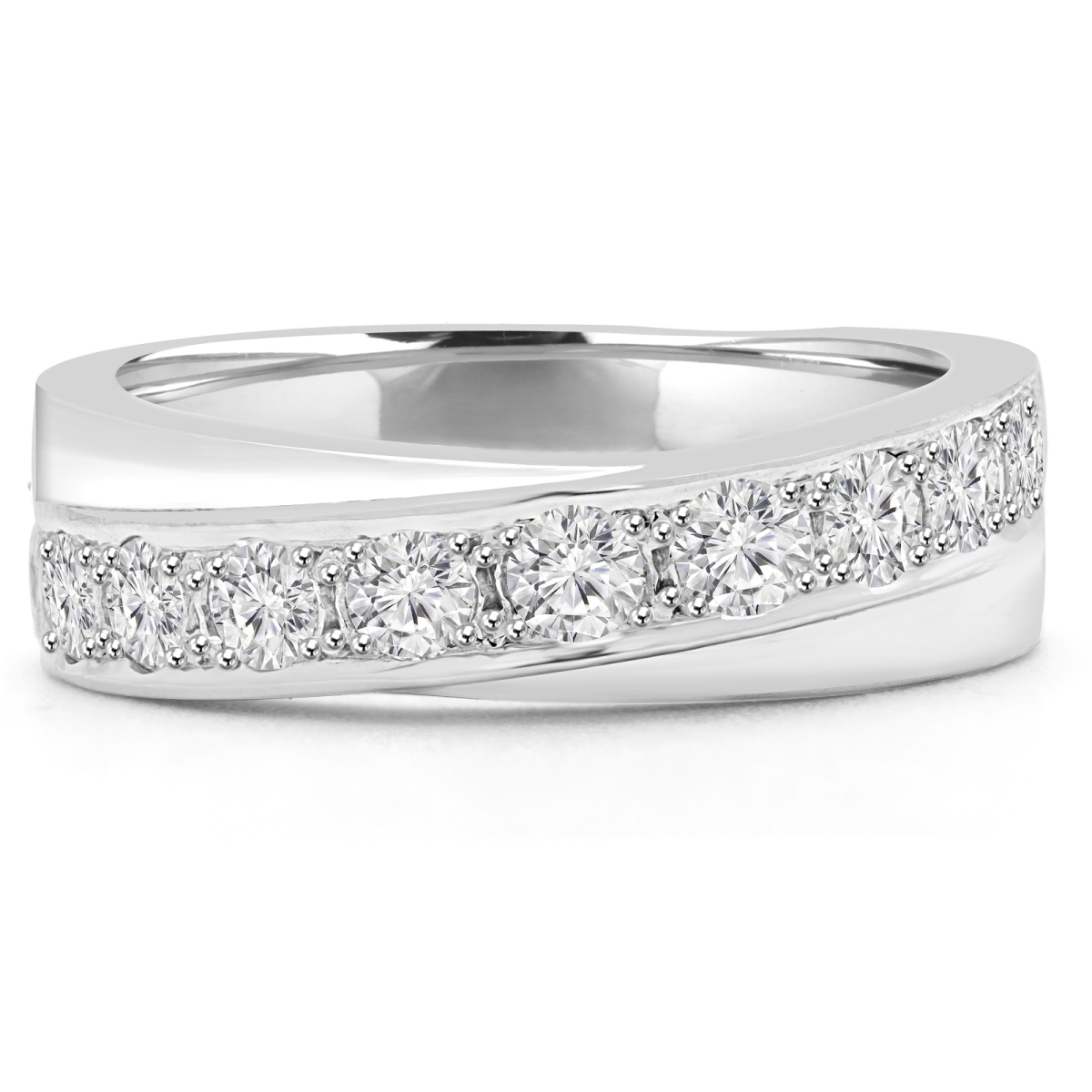 MD210137-4 0.6 CTW Round Diamond Semi-Eternity Wedding Band Ring in 14K White Gold - Size 4