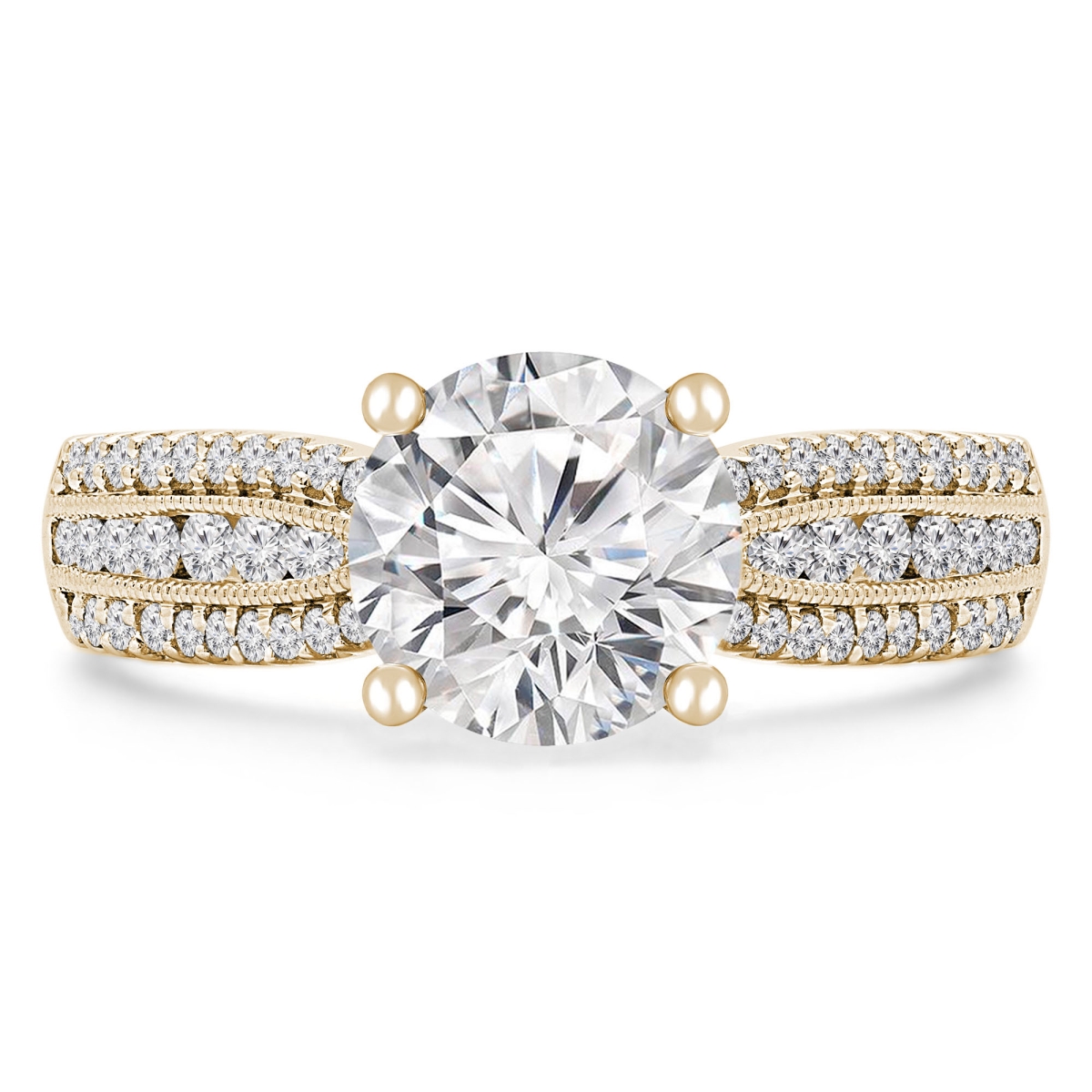 MD210146-5 1.4 CTW Round Diamond Three-Row Solitaire Engagement Ring with Accents in 14K Yellow Gold - Size 5