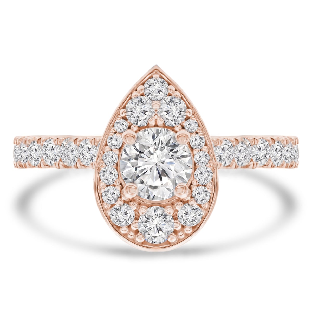 1.13 CTW Round Diamond Pear Halo Engagement Ring with Accents in 14K Rose Gold - Size 7.5