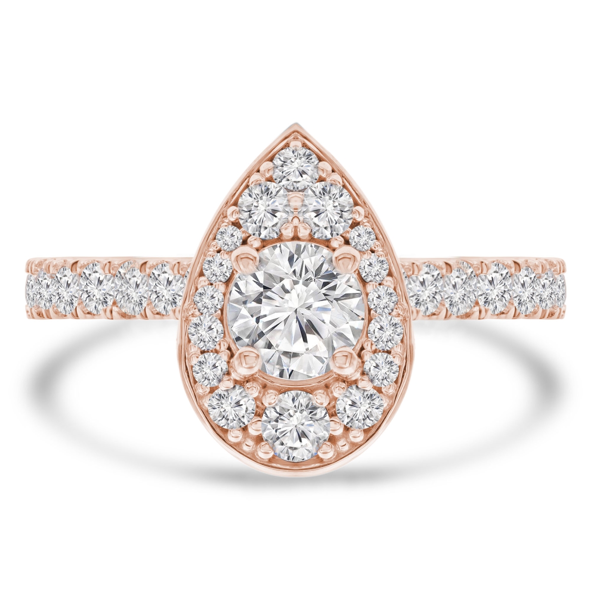 1.13 CTW Round Diamond Pear Halo Engagement Ring with Accents in 14K Rose Gold - Size 8
