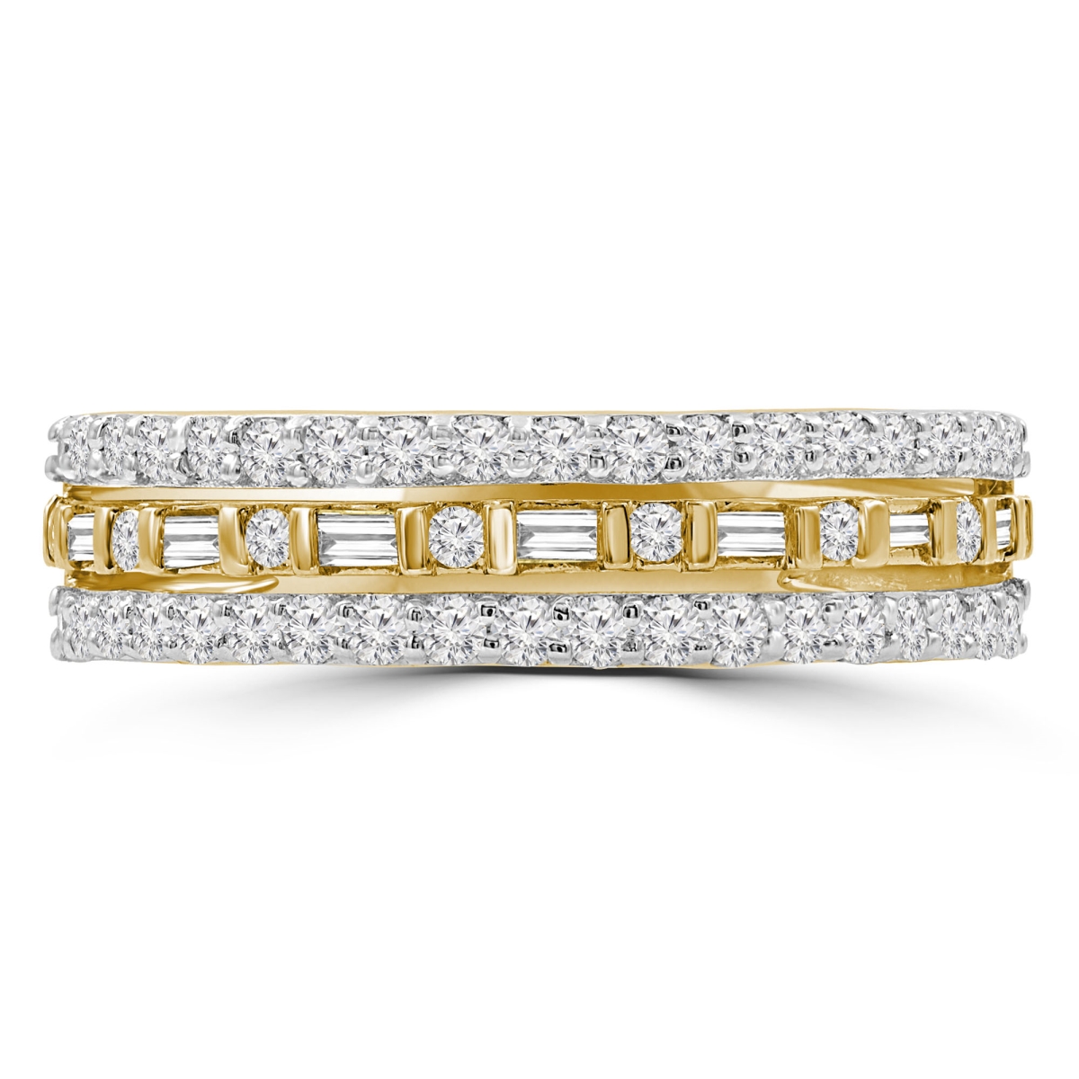 MDR210008-4 0.5 CTW Round Diamond Three-Row Semi-Eternity Wedding Band Ring in 14K Yellow Gold - Size 4