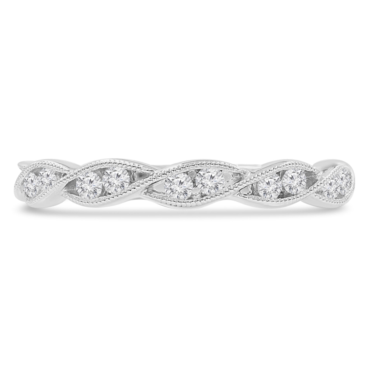 MDR210134-4.5 0.2 CTW Round Diamond Vintage Twisted Semi-Eternity Ring in 14K White Gold - Size 4.5
