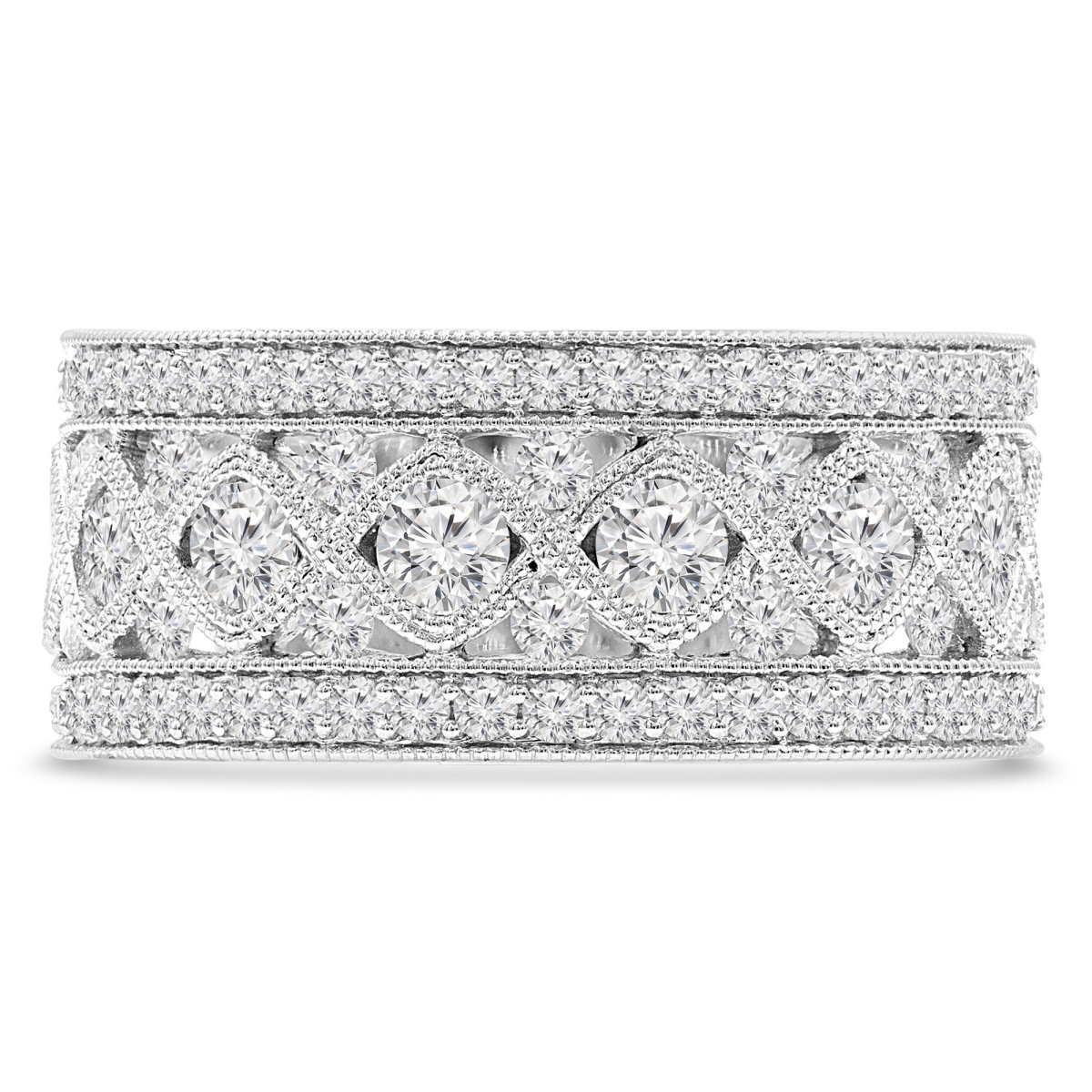 1 CTW Round Diamond Vintage Cocktail Ring in 14K White Gold - Size 6.5