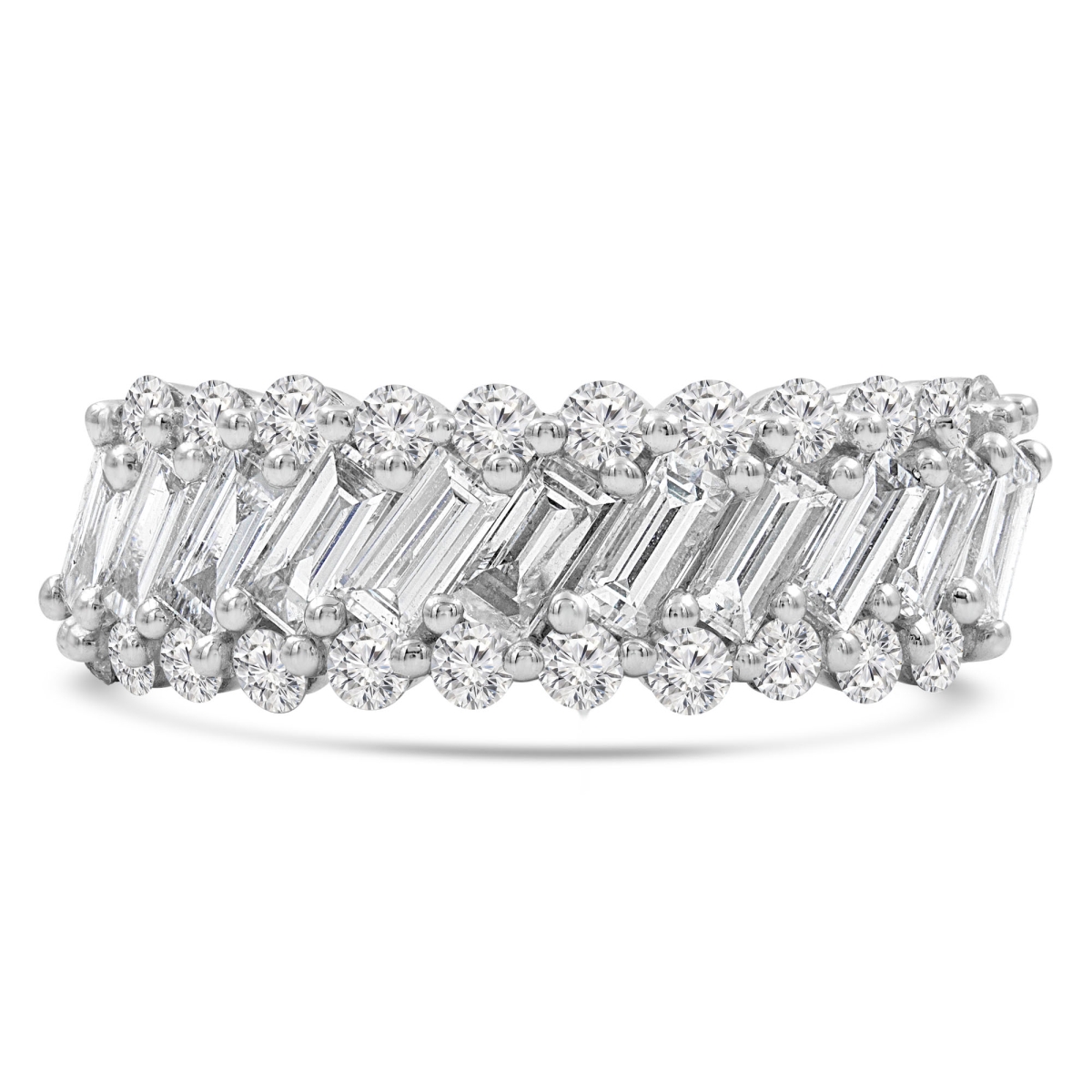 1.6 CTW Baguette Diamond Three-Row Cocktail Anniversary Band Ring in 18K White Gold - Size 5.5