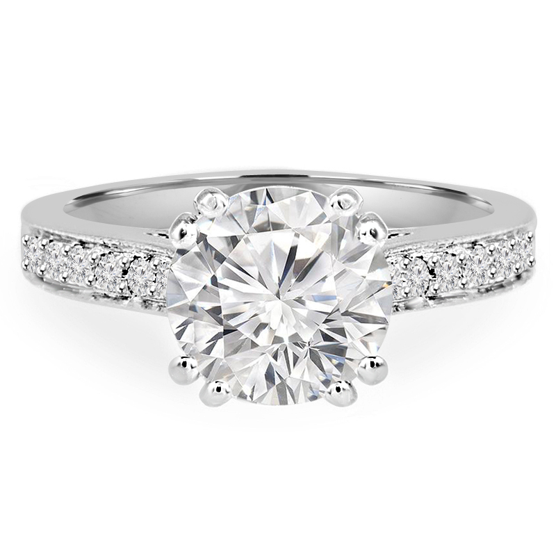 MD210296-4.5 0.8 CTW Round Diamond Vintage Solitaire Engagement Ring with Accents in 14K White Gold - Size 4.5