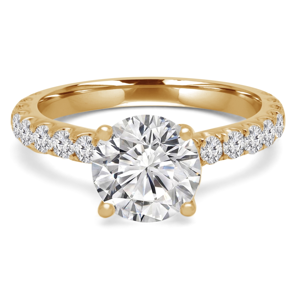 MD210314-4.5 1.9 CTW Round Diamond Solitaire Engagement Ring with Accents in 14K Yellow Gold - Size 4.5