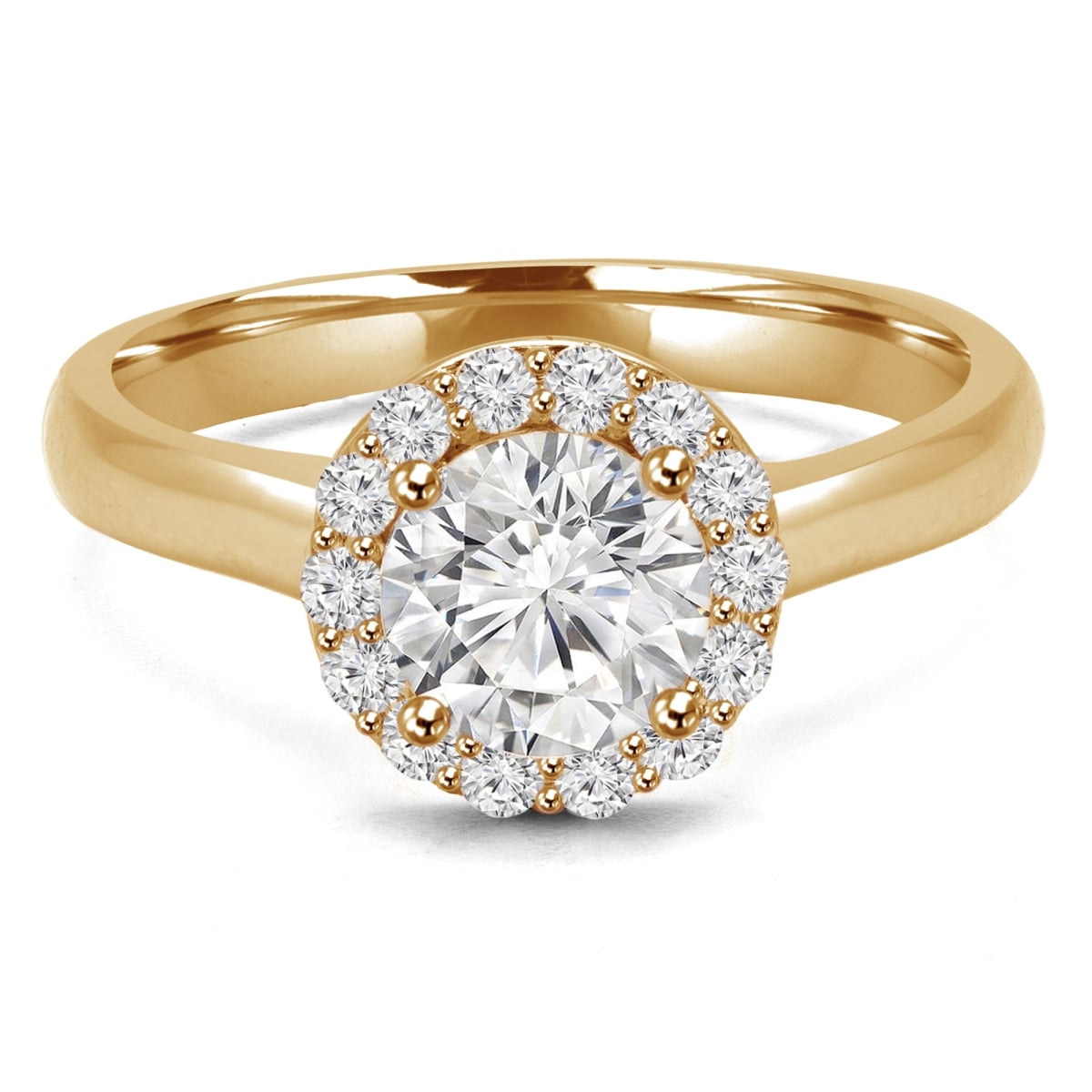 MD210343-8 0.75 CTW Round Diamond Cathedral Open Bridge Halo Engagement Ring in 14K Yellow Gold - Size 8