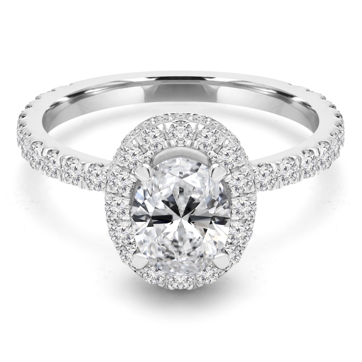 MD210090-4 1.88 CTW Oval Diamond Oval Halo Engagement Ring with Accents in 14K White Gold - Size 4