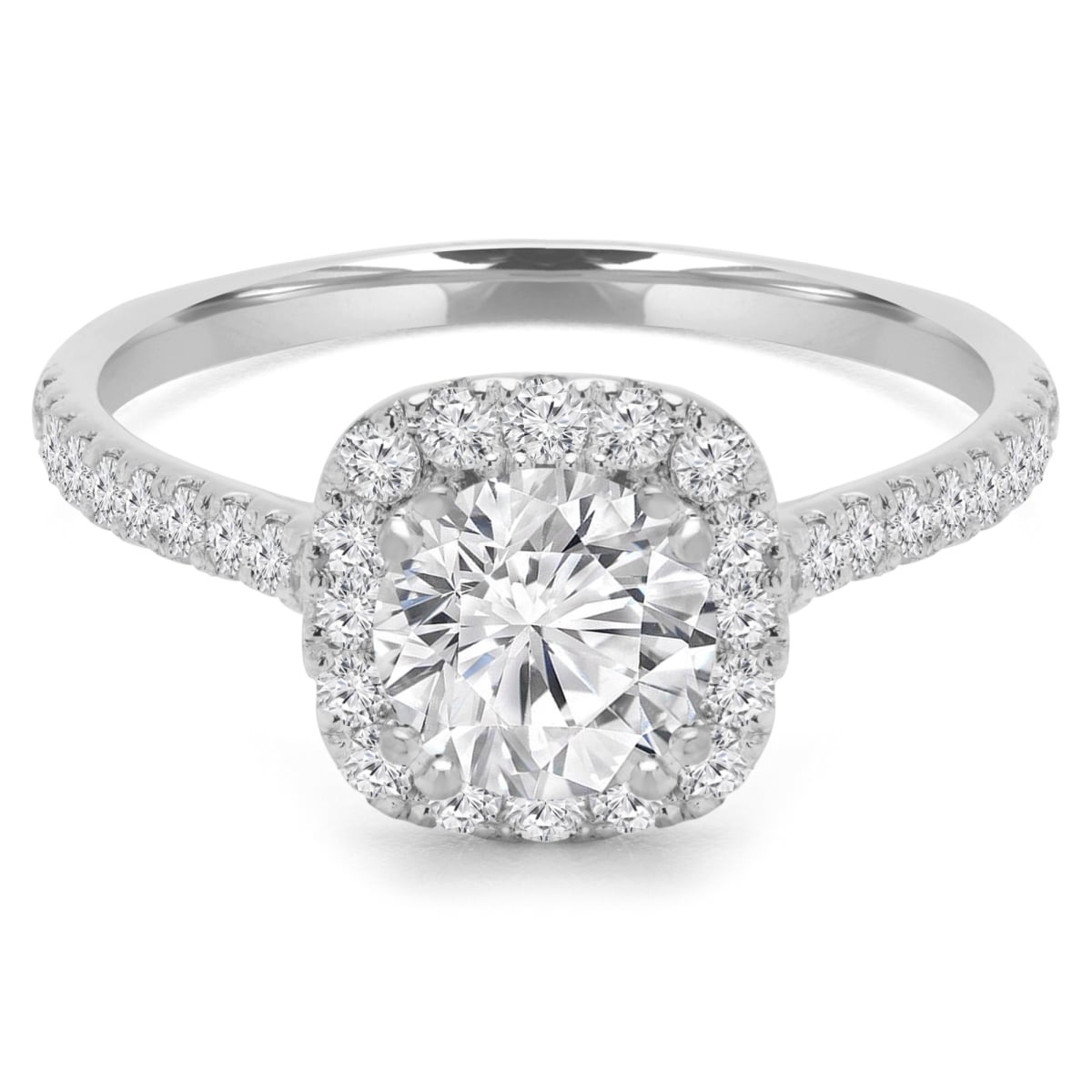 MD210361-8 1.25 CTW Round Diamond Cathedral Cushion Halo Engagement Ring with Accents in 14K White Gold - Size 8