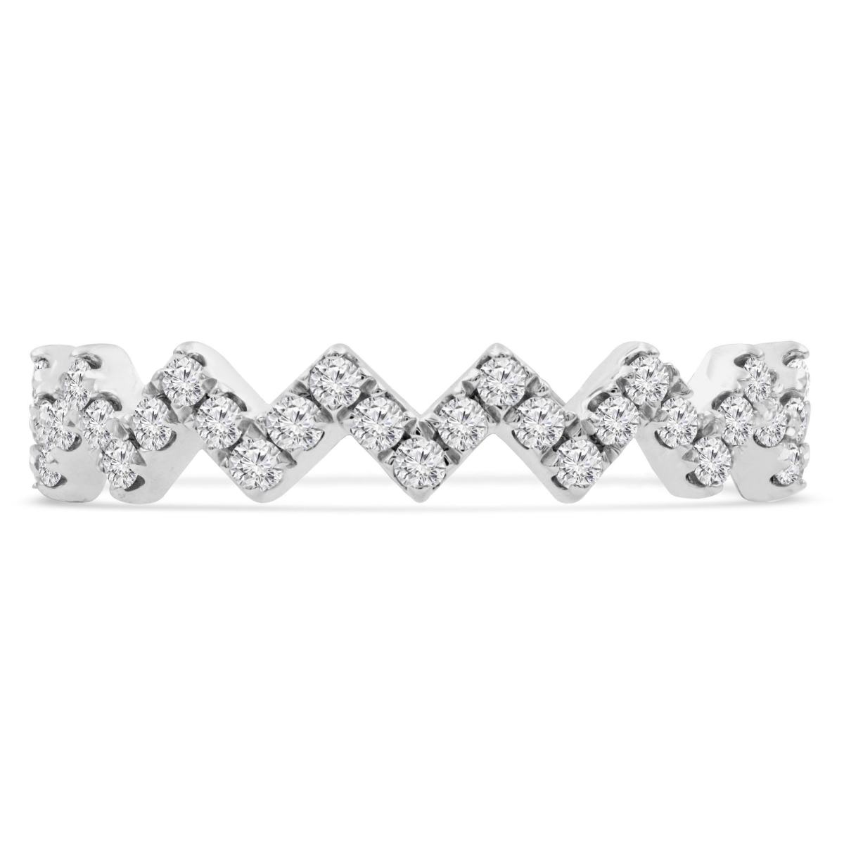 MD210414-4.5 0.38 CTW Round Diamond Zig Zag 0.75 Way Semi-Eternity Anniversary Wedding Band Ring in 14K White Gold - Size 4.5