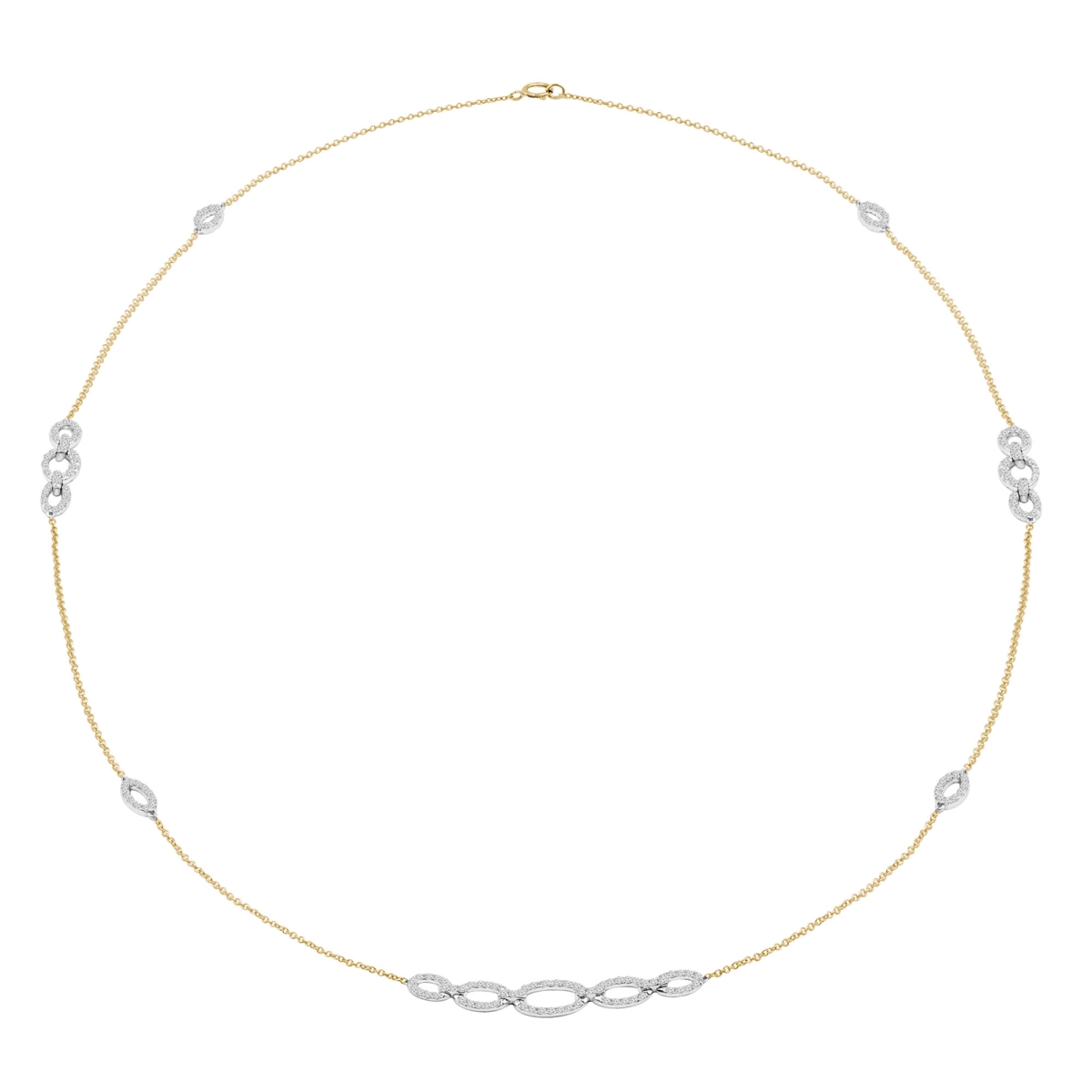 2.14 CTW Round Diamond White & Yellow Link Necklace in 14K Two-Tone Gold
