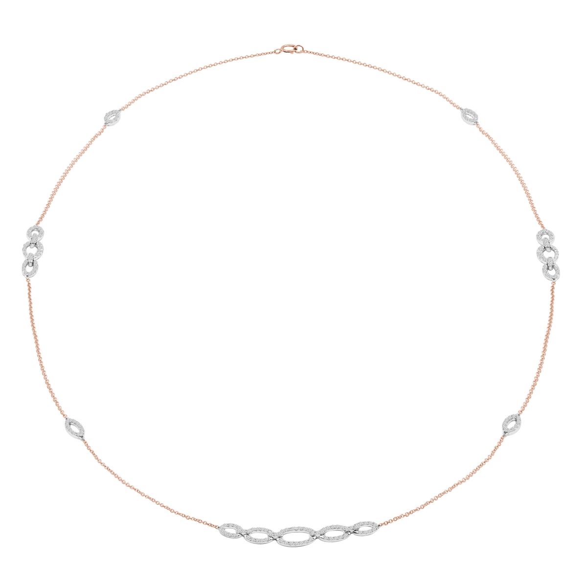 2.14 CTW Round Diamond White & Rose Link Necklace in 14K Two-Tone Gold