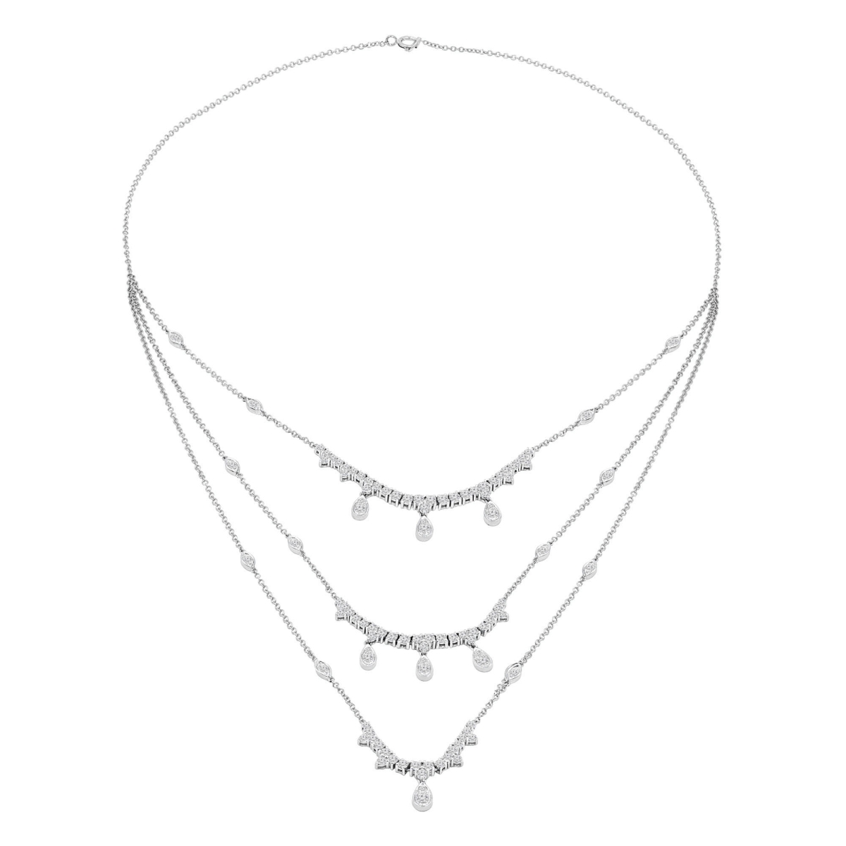 2.5 CTW Round Diamond Three-Row Necklace in 14K White Gold