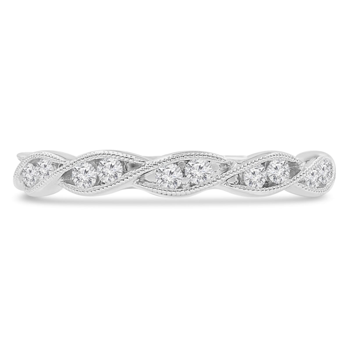 0.2 CTW Round Diamond Vintage Twisted Semi-Eternity Ring in 14K White Gold - Size 8.5